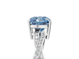 Silver Fancy Blue Cushion  Solitaire Twisted Pave Diamond Ring with Four-Prong Setting_11