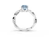 Silver Fancy Blue Cushion  Solitaire Twisted Pave Diamond Ring with Four-Prong Setting_3