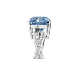 Silver Fancy Blue Cushion  Solitaire Twisted Pave Diamond Ring with Four-Prong Setting_5