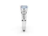 Silver Fancy Blue Emerald  Brilliant Solitaire with Side Stones on a Pave Band and Four-Prong Setting_14