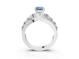 Silver Fancy Blue Emerald  Brilliant Solitaire with Side Stones on a Pave Band and Four-Prong Setting_15