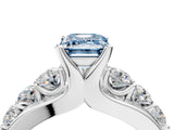 Silver Fancy Blue Emerald  Brilliant Solitaire with Side Stones on a Pave Band and Four-Prong Setting_16