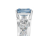 Silver Fancy Blue Emerald  Brilliant Solitaire with Side Stones on a Pave Band and Four-Prong Setting_17