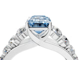 Silver Fancy Blue Emerald Cut Brilliant Diamond Pavé Band with Six-Prong Setting_22
