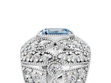 Silver Fancy Blue Emerald Cut Brilliant Halo Pave Diamond Milgrain Ring_11