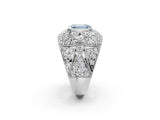 Silver Fancy Blue Emerald Cut Brilliant Halo Pave Diamond Milgrain Ring_8