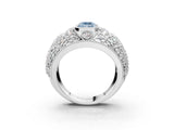 Silver Fancy Blue Emerald Cut Brilliant Halo Pave Diamond Milgrain Ring_9