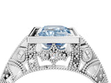 Silver Fancy Blue Emerald Cut Brilliant Milgrain Filigree Diamond Ring with Square Prong Setting_10