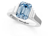 Silver Fancy Blue Emerald Cut Brilliant Solitaire Diamond Ring with Channel Set Band and Bar Prong Setting_31