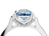 Silver Fancy Blue Emerald Cut Brilliant Solitaire Diamond Ring with Channel Set Band and Bar Prong Setting_34
