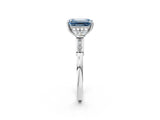 Silver Fancy Blue Emerald Cut Brilliant Three-Stone Pave Band with Four-Prong Setting_8