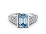 Silver Fancy Blue Emerald Cut Cut Diamond Channel Set Pave Band with Tension Prong Setting_6