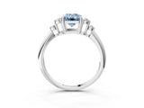 Silver Fancy Blue Emerald Cut Cut Diamond Cluster Ring with Solitaire Band and Four-Prong Setting_59