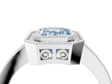 Silver Fancy Blue Emerald Cut Cut Halo Pavé Diamond Ring_10