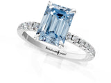 Silver Fancy Blue Emerald Cut Diamond Brilliant Solitaire Ring with Pavé Band and Four-Prong Setting_49
