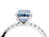 Silver Fancy Blue Emerald Cut Diamond Brilliant Solitaire Ring with Pavé Band and Four-Prong Setting_52