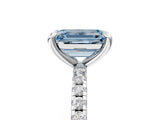 Silver Fancy Blue Emerald Cut Diamond Brilliant Solitaire Ring with Pavé Band and Four-Prong Setting_53