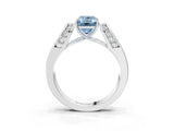 Silver Fancy Blue Emerald Cut Diamond Channel Set Solitaire Ring with Four-Prong Setting_100