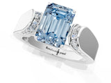 Silver Fancy Blue Emerald Cut Diamond Channel Set Solitaire Ring with Four-Prong Setting_98