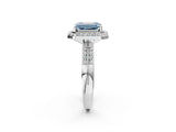Silver Fancy Blue Emerald Cut Diamond Double Halo Ring with Split Shank and Four-Prong Setting_8