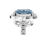 Silver Fancy Blue Emerald Cut Diamond Floral Halo Split Shank Prong Setting Ring_11