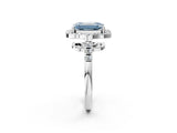 Silver Fancy Blue Emerald Cut Diamond Floral Halo Split Shank Prong Setting Ring_8