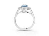 Silver Fancy Blue Emerald Cut Diamond Floral Halo Split Shank Prong Setting Ring_9