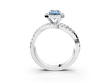 Silver Fancy Blue Emerald Cut Diamond Halo Ring with Round Split Shank and Prong Setting_3