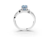 Silver Fancy Blue Emerald Cut Diamond Halo Ring with Split Shank and Bezel Accents and Four-Prong Setting_9