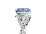 Silver Fancy Blue Emerald Cut Diamond  Halo Twist Band Solitaire Prong Setting Ring_17