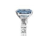 Silver Fancy Blue Emerald  Cut Diamond Ring with Baguette Side Stones, Channel Set Band, and Four-Prong Setting_29