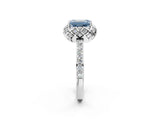Silver Fancy Blue Emerald Cut Diamond Scalloped Halo Engagement Ring with Round Shared Prong Band_2