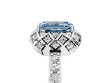 Silver Fancy Blue Emerald Cut Diamond Scalloped Halo Engagement Ring with Round Shared Prong Band_5