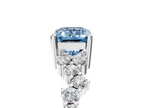 Silver Fancy Blue Emerald Cut Diamond Scattered Round Accent Ring with Prong Setting_5