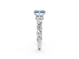 Silver Fancy Blue Emerald Cut Diamond Side Stone Engagement Ring with Four-Prong Setting_2