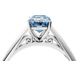Silver Fancy Blue Emerald Cut Diamond Solitaire Engagement Ring with Cathedral Setting and Four-Prong Mount_4