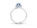 Silver Fancy Blue Emerald Cut Diamond Solitaire Ring with Flower Prong Setting and Classic Band_3