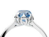 Silver Fancy Blue Emerald Cut Diamond Solitaire Ring with Flower Prong Setting and Classic Band_4