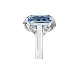 Silver Fancy Blue Emerald Cut Diamond Solitaire Ring with Flower Prong Setting and Classic Band_5