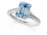 Silver Fancy Blue Emerald Cut Diamond Solitaire Ring with Pavé Band and Prong Setting_13