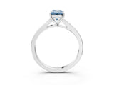 Silver Fancy Blue Emerald Cut Diamond Solitaire Ring with Pavé Band and Prong Setting_15
