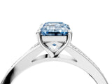 Silver Fancy Blue Emerald Cut Diamond Solitaire Ring with Pavé Band and Prong Setting_16