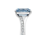 Silver Fancy Blue Emerald Cut Diamond Solitaire Ring with Pavé Band and Prong Setting_17
