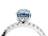 Silver Fancy Blue Emerald Cut Diamond Solitaire Ring with Round  Pavé Band and Four-Prong Setting_40