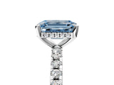 Silver Fancy Blue Emerald Cut Diamond Solitaire Ring with Round  Pavé Band and Four-Prong Setting_41