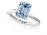 Silver Fancy Blue Emerald Cut Diamond Solitaire Ring with Thin Band and Prong Setting_1