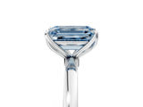 Silver Fancy Blue Emerald Cut Diamond Solitaire Ring with Thin Band and Prong Setting_5