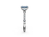 Silver Fancy Blue Emerald  Cut Diamond Solitaire with Pave Band and Four-Prong Setting 3