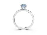 Silver Fancy Blue Emerald  Cut Diamond Solitaire with Pave Band and Four-Prong Setting 4