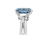 Silver Fancy Blue Emerald Cut Diamond Three-Stone Ring with Prong Setting and Pavé Band_11
